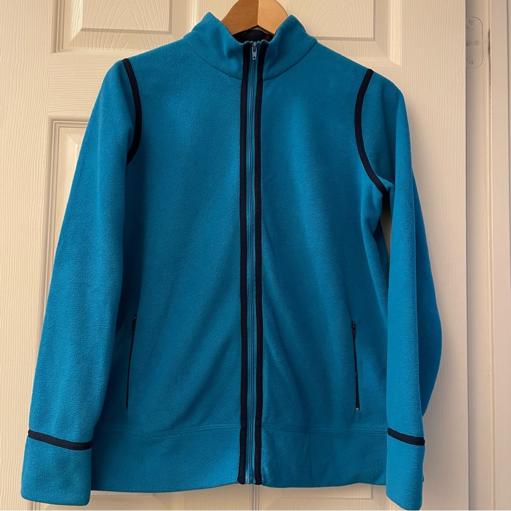Sport Savvy Fleece Full Zip Up Performance Sweater/Jacket Turquoise/Navy